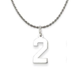 Sterling Silver Athletic Lg Polished Number 2 Necklace - 22 Inch